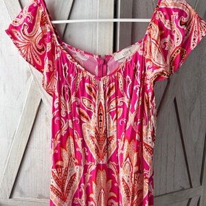 LOFT Pink and Orange Paisley Dress